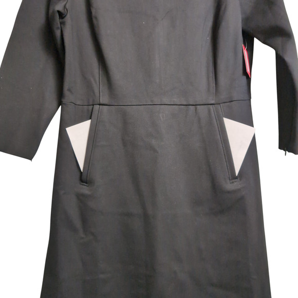 NWT Spanx Perfect Shift A-Line Dress Black Ponte Stretch 3/4 Sleeve Pockets L - Picture 3 of 12